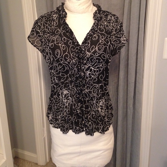 Worthington Tops - Black & White Sheer Blouse