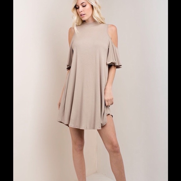 NWOT Cold Shoulder Taupe Ribbed Dress, Size S, M & L - Picture 4 of 4