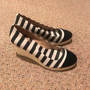 J. Crew Navy & Cream Stripe Wedge Espadrille