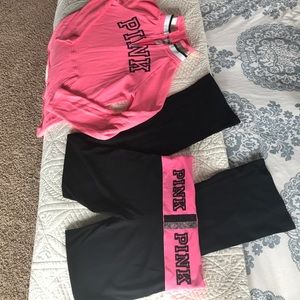 PINK- yoga pants and matching pull-over sweatshirt