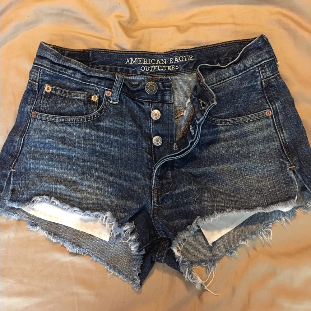 American eagle button fly, high waisted, shorts.