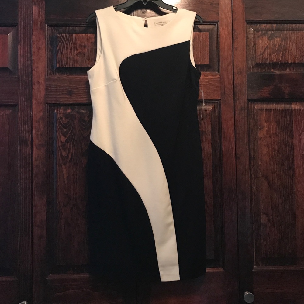 Black and cream sheath dress.