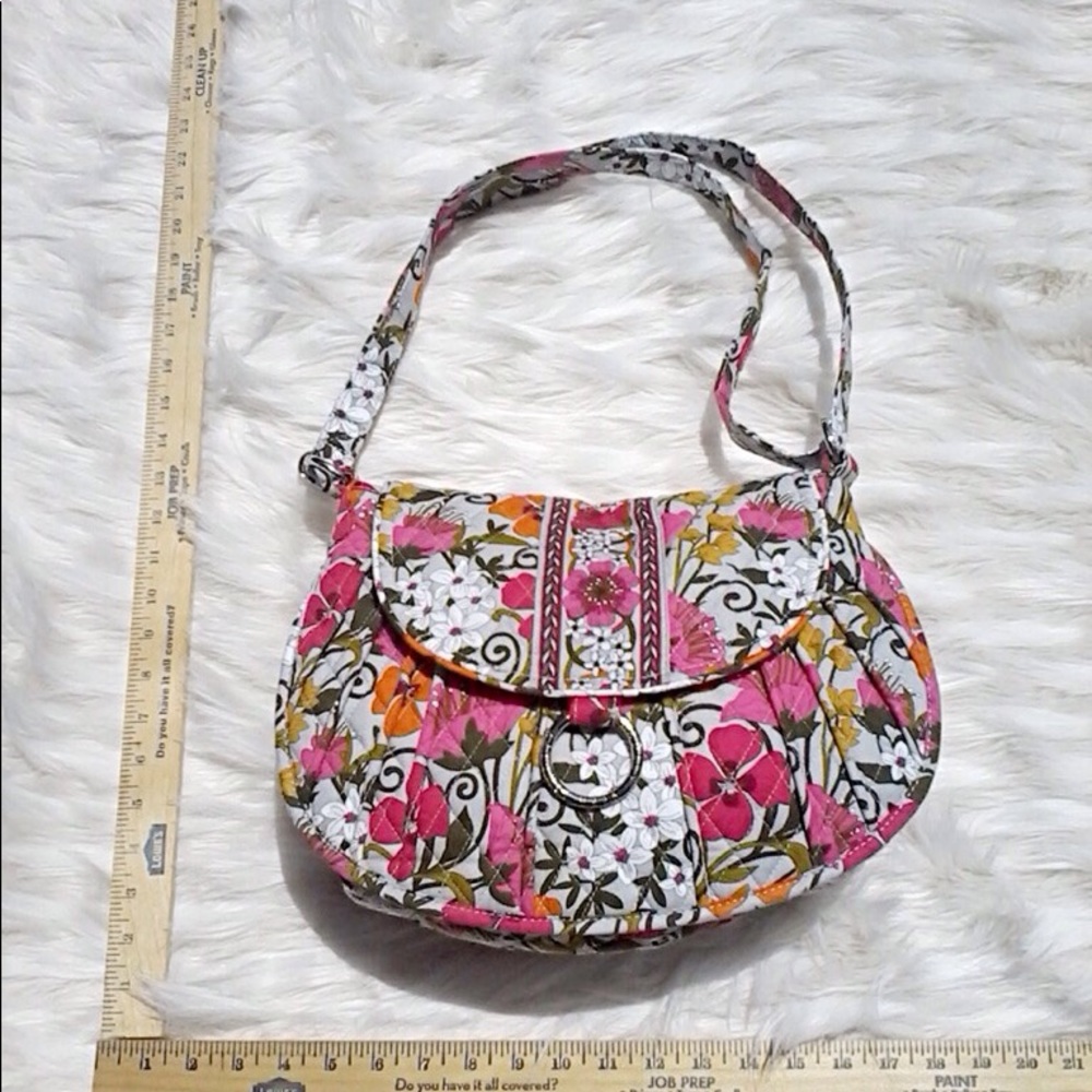 Vera Bradley Floral Cloth Fabric Pink White Green Ring Clasp Shoulder Bag Purse - Picture 2 of 3
