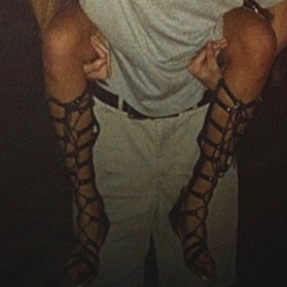 Gladiator tall black sandals w/ gold embellishment