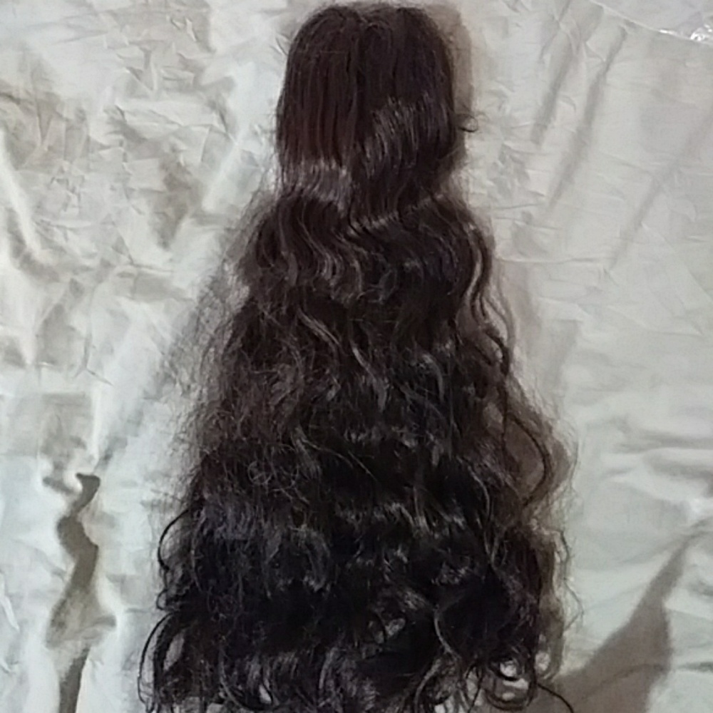 Long, wavy butterfly clip synthetic hair piece