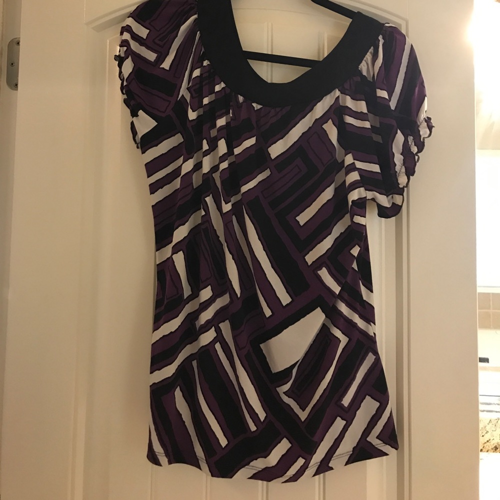 Multi colored top purple , black and white.