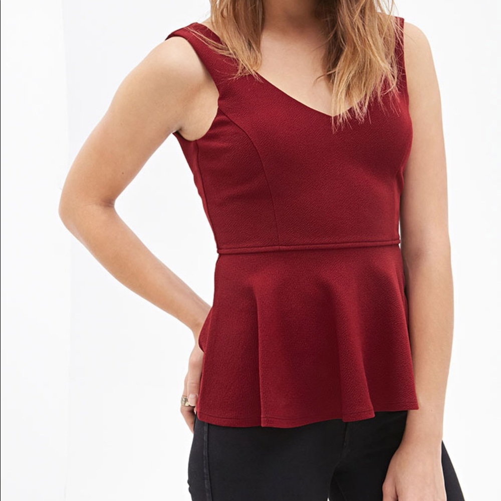 Dark Red Zip Back Peplum Top