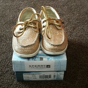 Girls Sperry Top Sider Gold Glitter Boat Shoe
