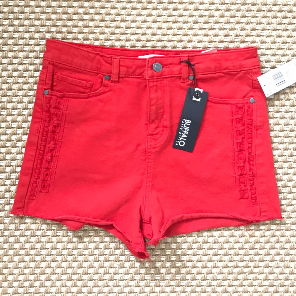High-Waisted Red Denim Shorts