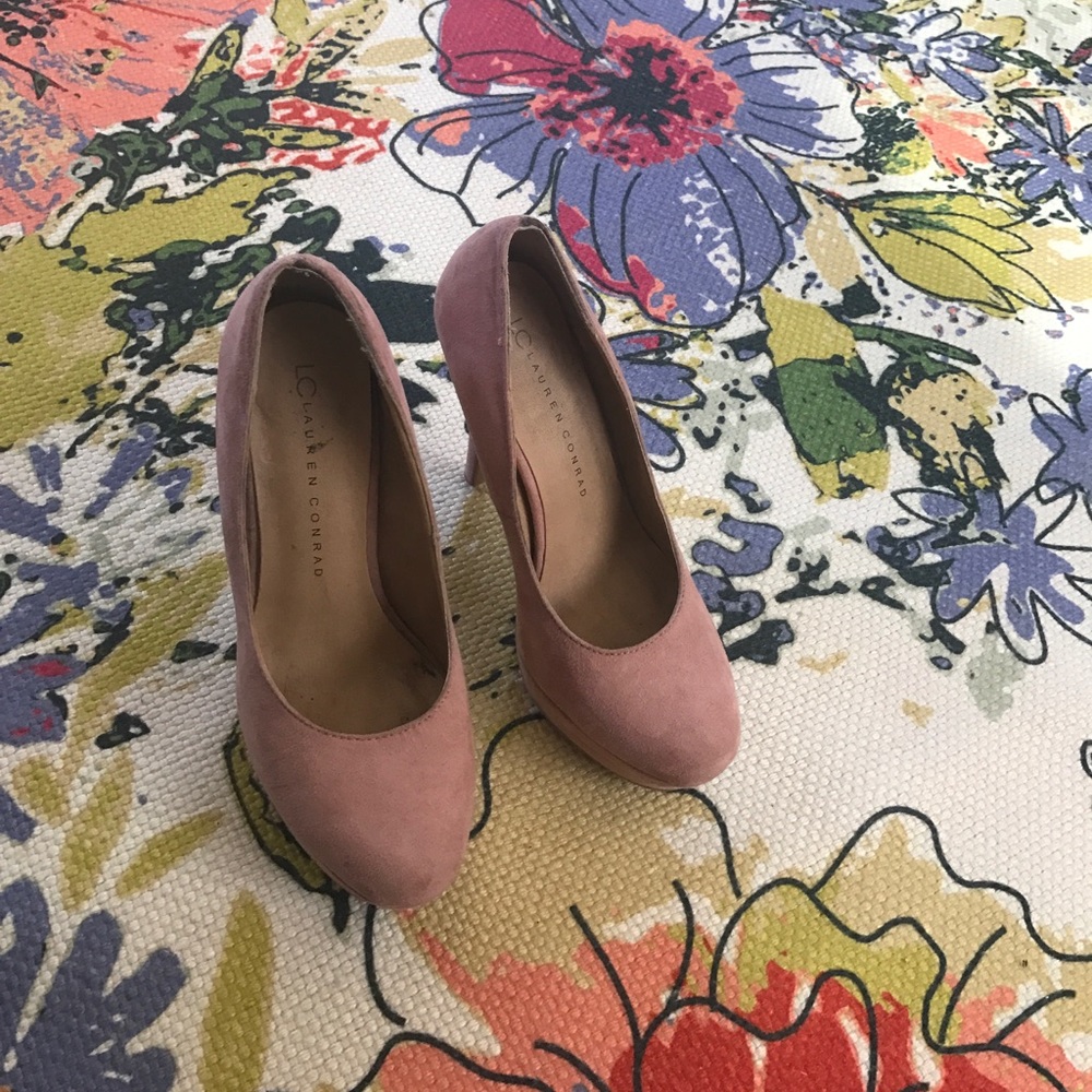 Pink suede heels