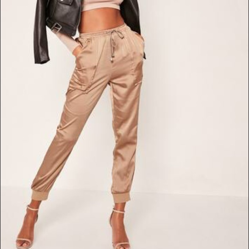 NWT Missguided Satin rose gold joggers