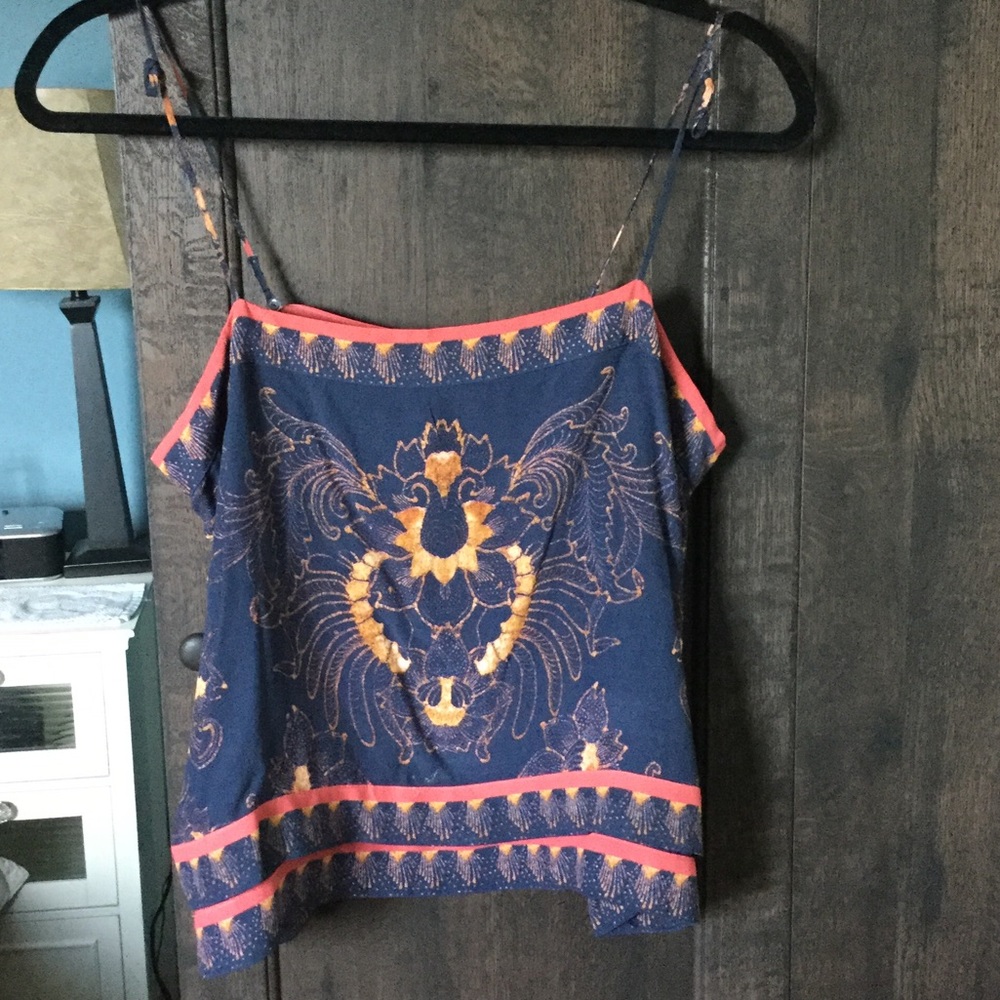 Free People Tank Navy & Coral Print S