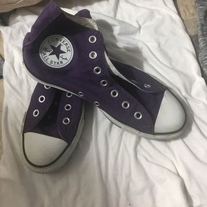 Purple and white converse all stars