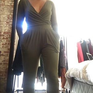 Low cut Army Green Jump Suit