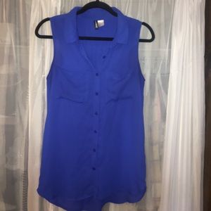 H&M Divided Royal Blue Sleeveless Button Down Top