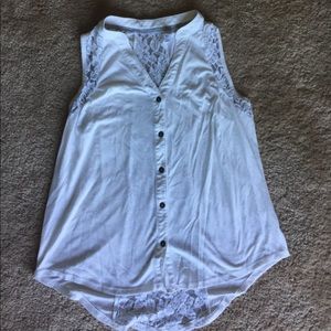 Lace cutout button up tank