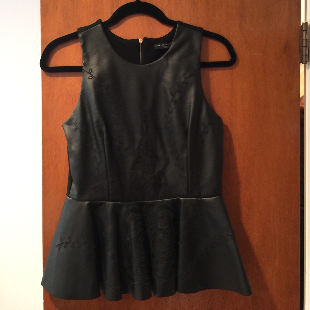 Zara Leather Front Peplum Top