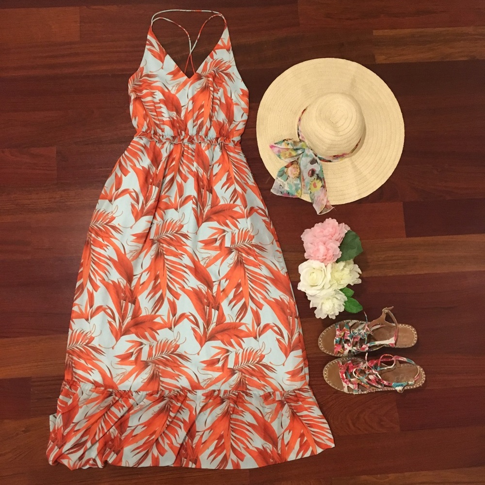 H & M orange and green flowers maxi dress.