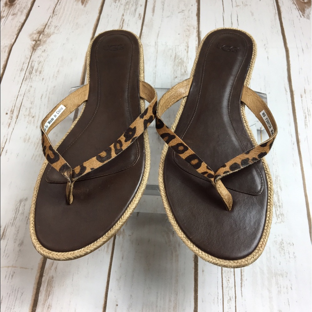 Ugg Allaria Leopard Calf Hair Sandal Size 9 flip
