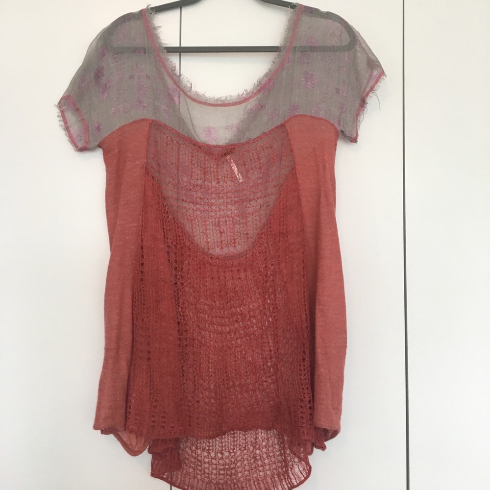Free People Netted Short Sleeve Top