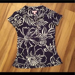 Lilly Pulitzer Blue Polo Shirt With White Flowers