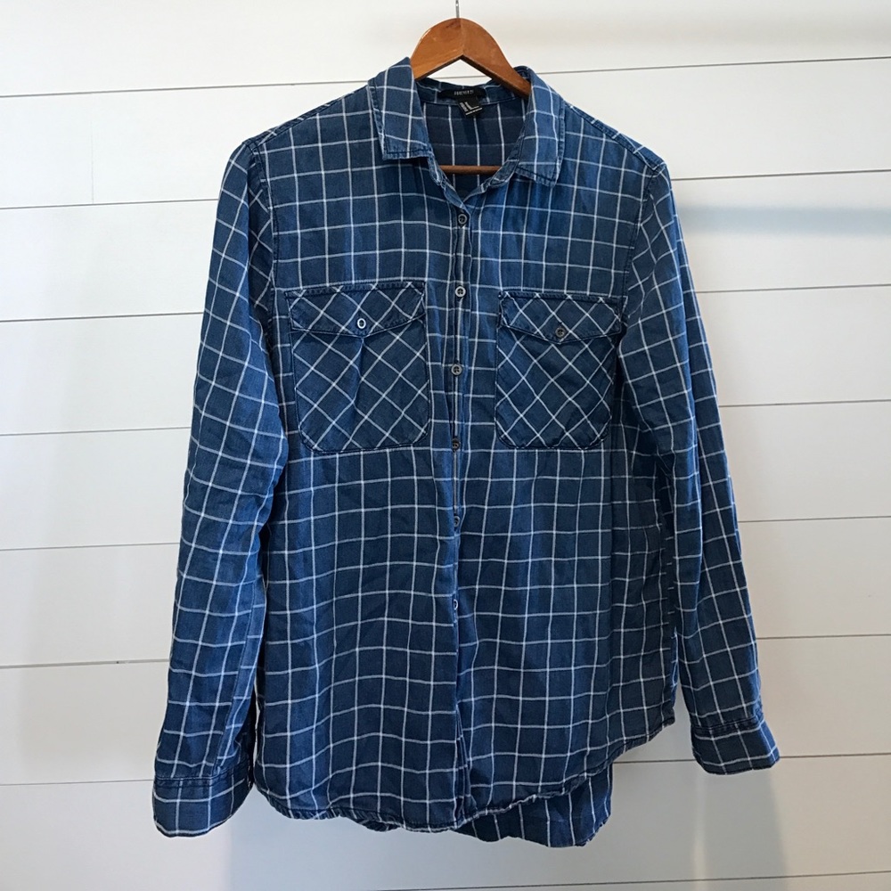 Forever 21 Denim/white plaid shirt