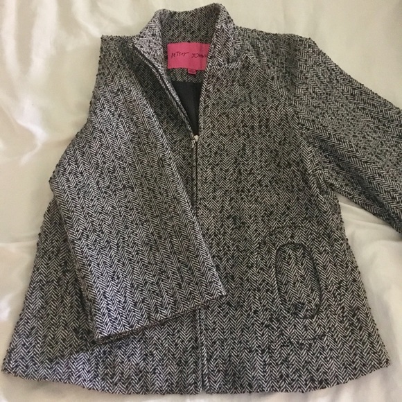 Betsey Johnson Black & White Herringbone Coat  S - Picture 3 of 8