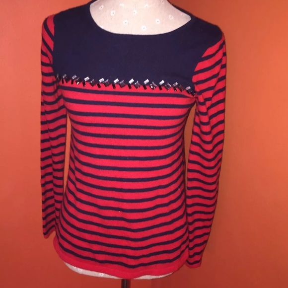 J. Crew Factory Sweaters - J.CREW~Breton Stripe with Jewels~Striped Sweater S