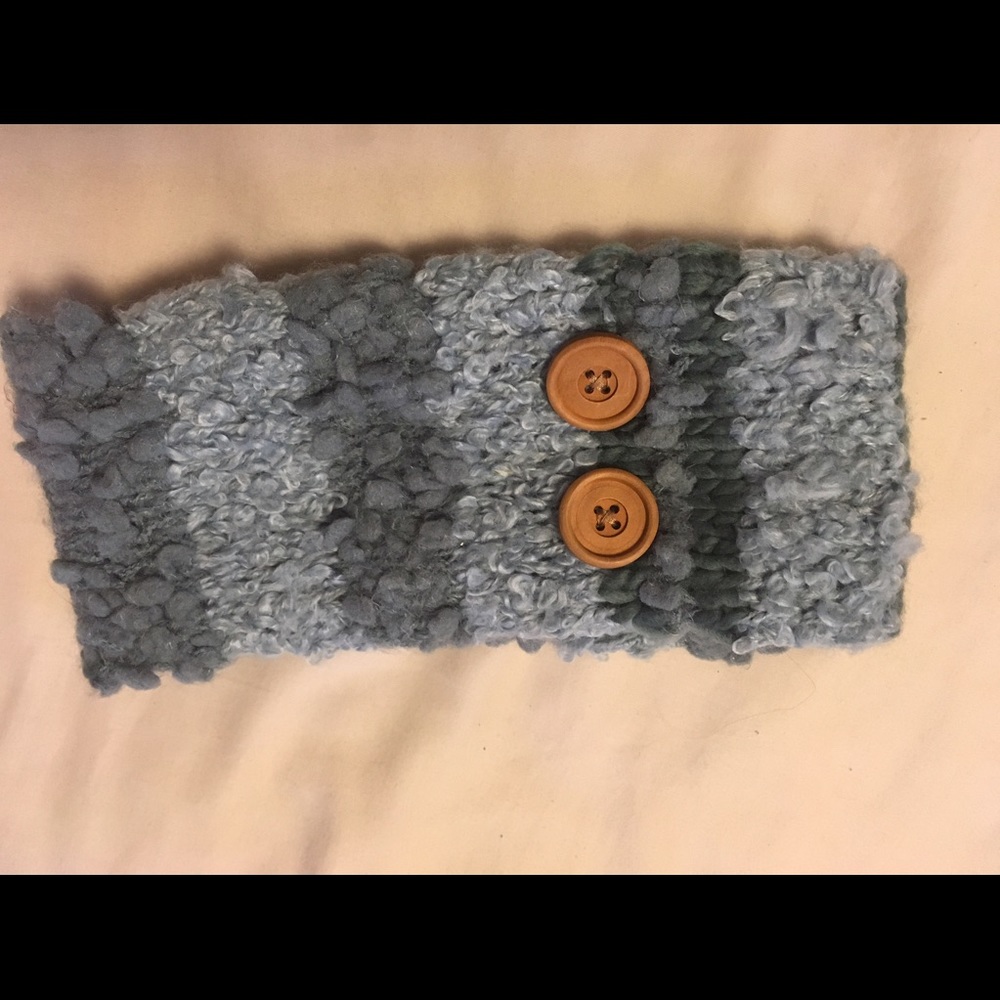 Blue Striped Winter Headband with Buttons