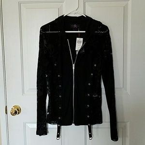 Hot Topic "Royal Bones" Skull Mesh Black Hoodie XL