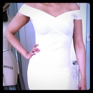 Off shoulder. Sturdy white dress