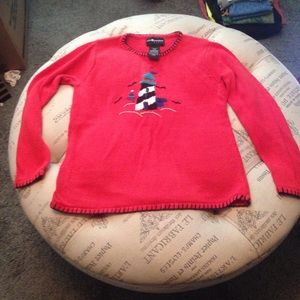 Sag Harbor red lighthouse sweater size PS