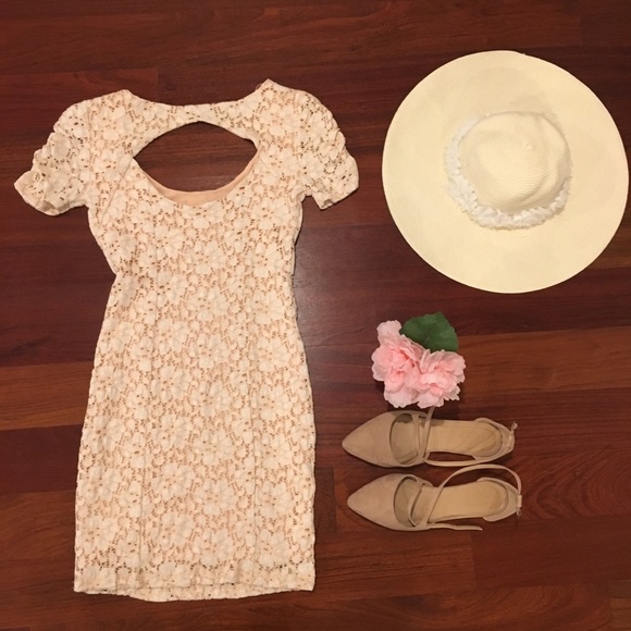 Pins & Needles Pink White Hollow Back Lace Dress - Picture 2 of 5