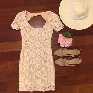Pins & Needles Pink White Hollow Back Lace Dress