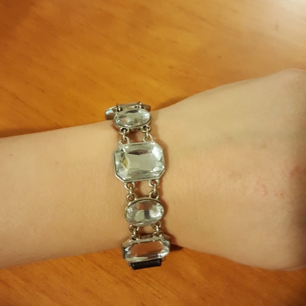 Crystal Drops, Crystal and black leather bracelet