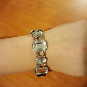 Crystal Drops, Crystal and black leather bracelet