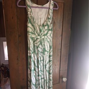 Boden Maxi Dress Green with White Leaves