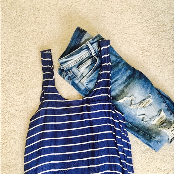 Tops - blue & white striped tank, S, LIKE NEW