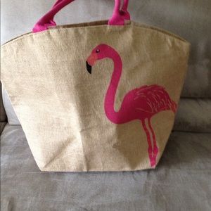 Beach bag with a flamingo screen front and back