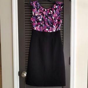Tahari Silk Patterned Dress with Black Skirt