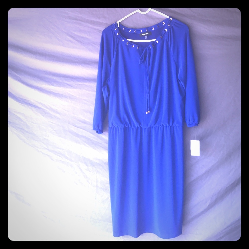 Nine West Women's Blouson Dress, Drawstring Neck