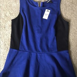 Royal blue and black ruffled tank