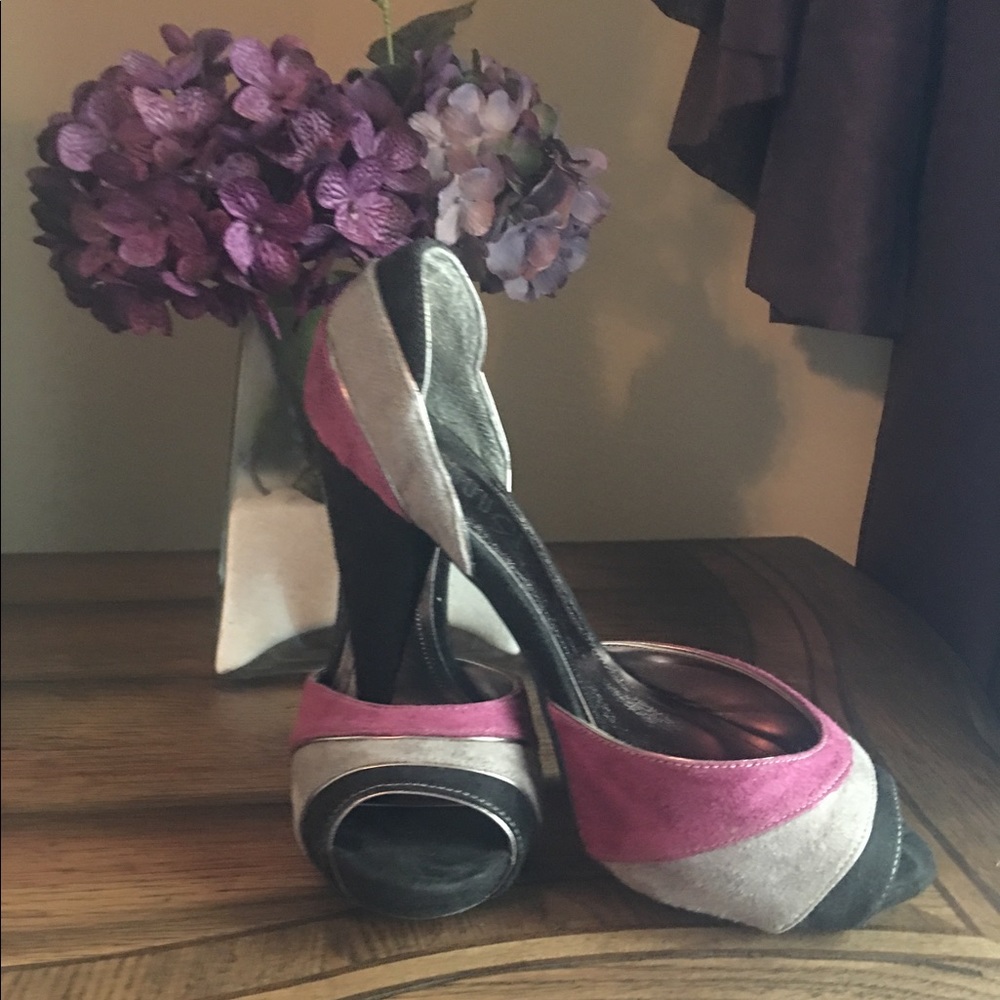 Faux Suede Open Toe Heels