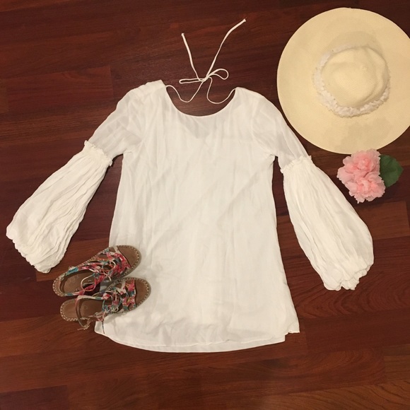 Zara Cute White Bell Sleeves Lined Summer Dress - Picture 1 of 7