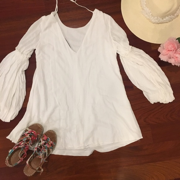 Zara Cute White Bell Sleeves Lined Summer Dress - Picture 5 of 7