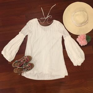 Zara Cute White Bell Sleeves Lined Summer Dress