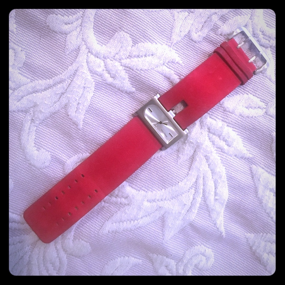 Unique Red Velvet Watch with Silver Face