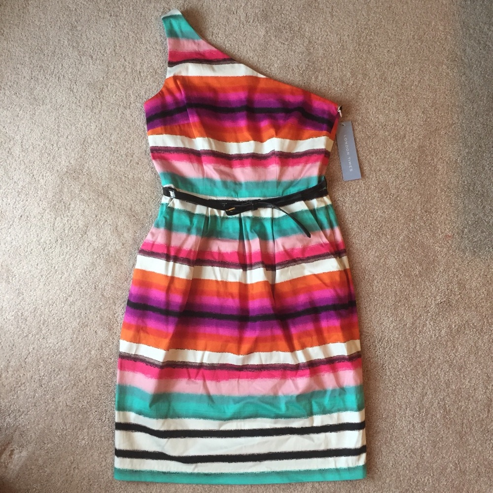 NWT London Times One Shoulder Belted Dress