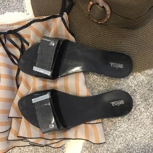 Melissa Black Sparkle Detail Flip Flops size 8