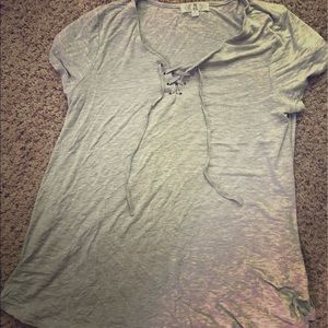 Grey lace up Pink Rose top. Soft material. XL